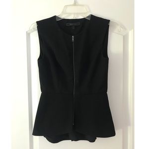 BCBG Zip Up Black Peplum Top Sz XS
